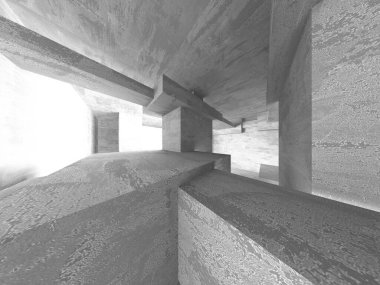 Dark Beton Duvar Mimarisi. Boş Oda. 3d Görüntüleme