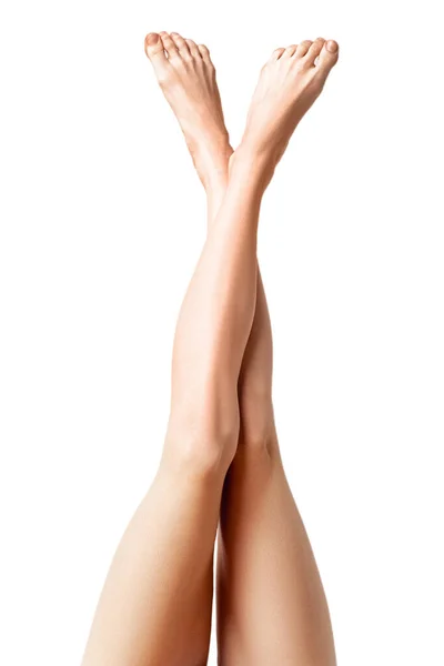 Beautiful Woman Legs White Background Spa Skincare Concept — Photo