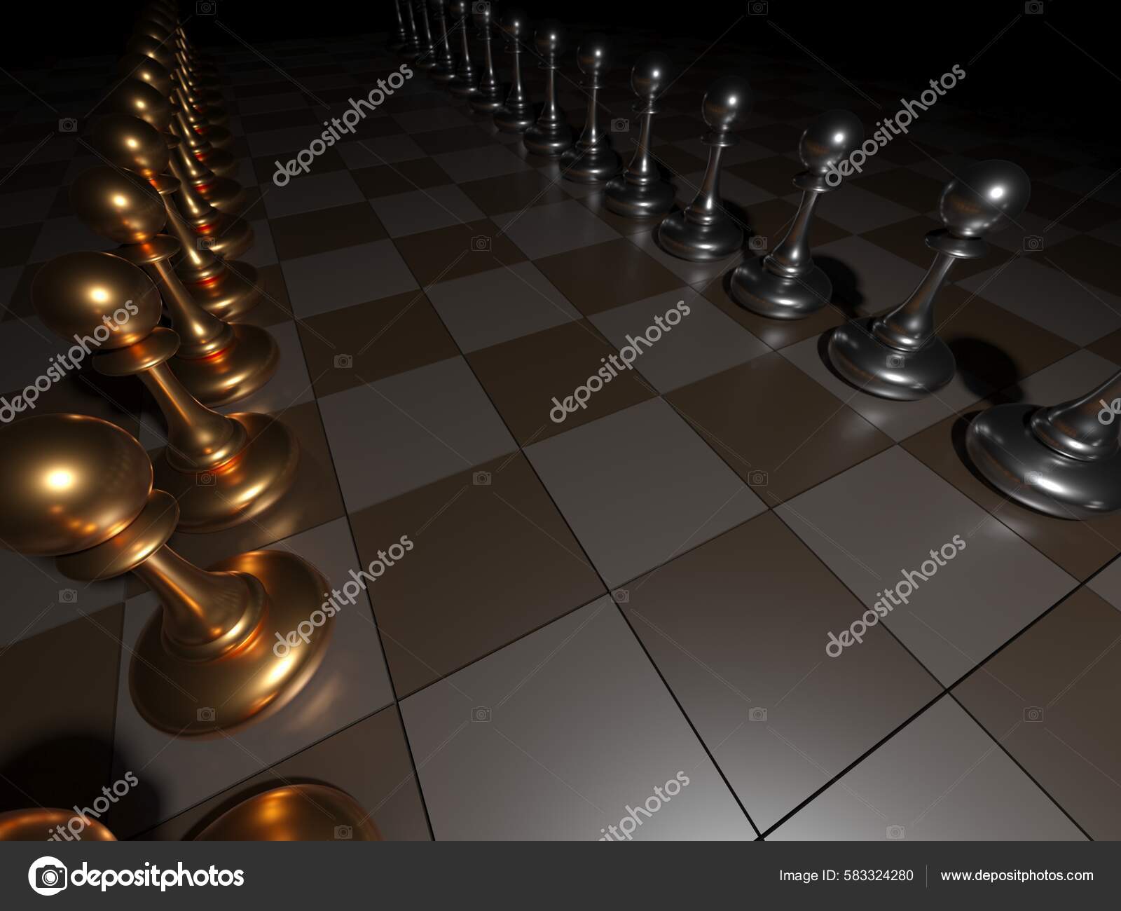 Renderização 3d de um jogo de xadrez peças de mármore em um