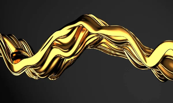 Altın soyut dalgalı sıvı arka plan. 3d resimleme