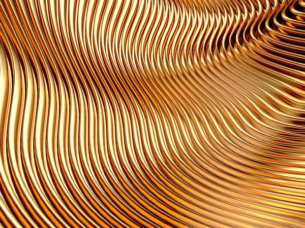 Gold Stripes Wavy Bright Background Abstract Luxurious Wallpaper Rendering — Foto de Stock