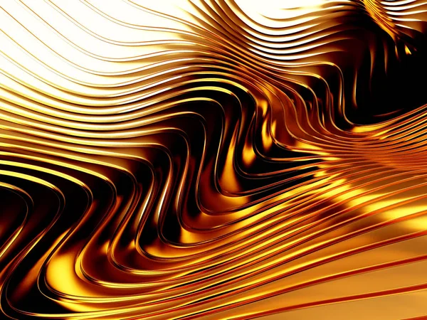 Gold Metal Background Waves Lines Rendering — Photo