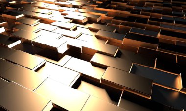 Lüks altın arka plan. Altın parıltılı küp dizisi. 3d hazırlayıcı