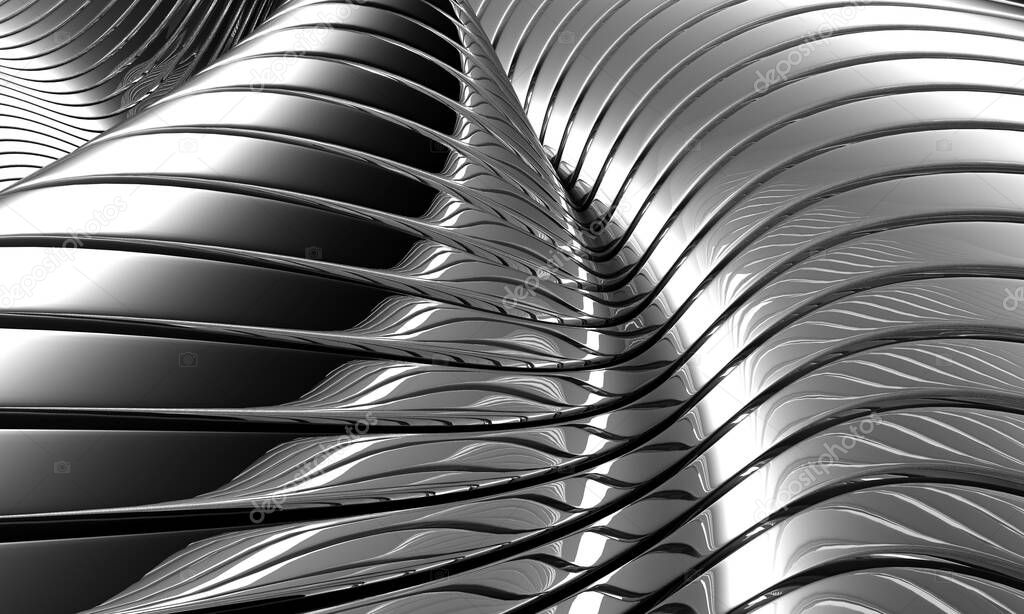 Metallic abstract steel stripe pattern background. 3d rendering
