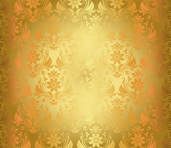 Vector de fondo de pantalla floral dorado sin costuras de lujo — Archivo Imágenes Vectoriales