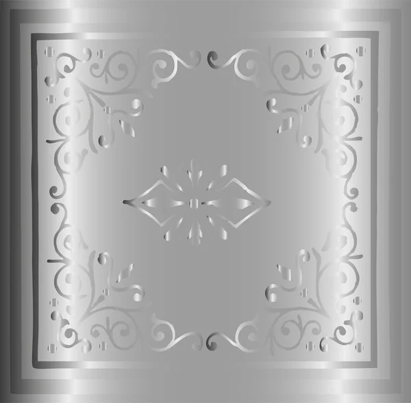 Silver bakgrund. hand dras retro blommor och geometrisk ornament — Stock vektor