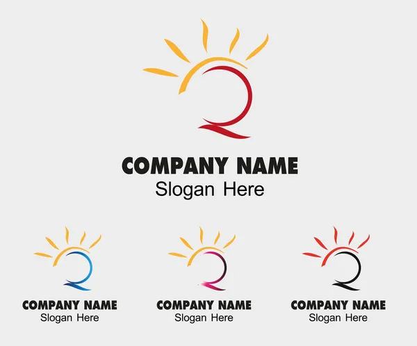 Logo Sun con icona lettera Q — Vettoriale Stock