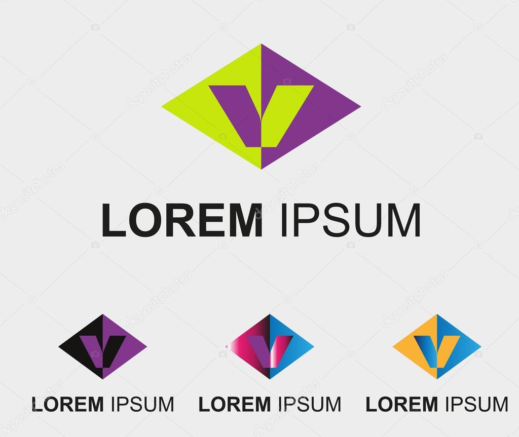 Rhombus logo with letter V symbol sign