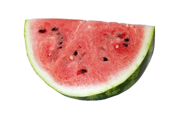 Verse Rode Watermeloen Plak Stuk Geïsoleerd Witte Achtergrond Zijaanzicht — Stockfoto