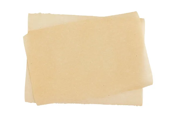 褐色烘焙纸 白色背景 顶部视图 烘焙烹饪用羊皮纸分离 — 图库照片