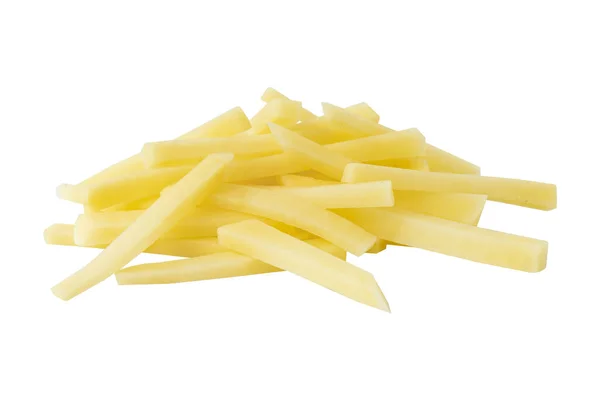 Raw Potato Sliced Strips Prepared French Fries Isolated White Background — Stock Photo, Image