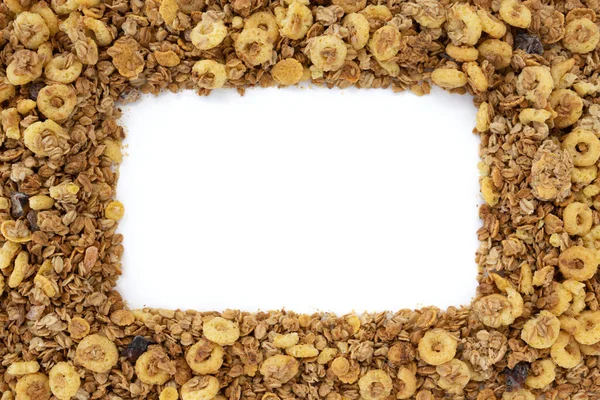 Frame Van Zelfgemaakte Granola Met Kopieerruimte Voor Tekst Geïsoleerd Witte — Stockfoto