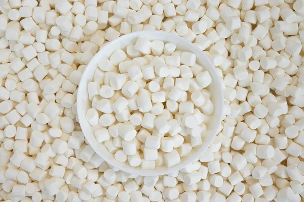Dolce Arioso Morbido Marshmallow Bianco Sdraiato Ciotola Texture Mini Marshmallow — Foto Stock