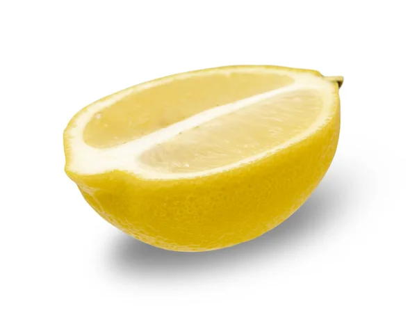 Fatia Limão Amarelo Cortado Longo Meio Trimestre Isolado Fundo Branco — Fotografia de Stock