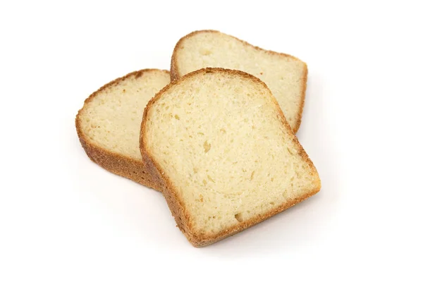 Τρεις Φέτες Ψωμί Σιταριού Απομονωμένο Λευκό Φόντο Φρέσκο Ψωμί Σιταριού — Φωτογραφία Αρχείου