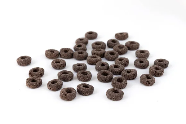Heap Black Cereal Rings Isolated White Background Delicious Useful Rings — Stock Photo, Image