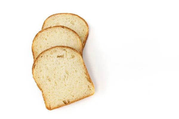 Три Скибочки Пшеничного Хліба Порожній Простір Тексту Ізольовані Білому Тлі — стокове фото