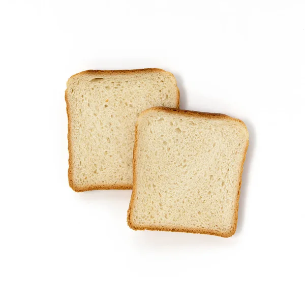 Два Скибочки Пшеничного Хліба Ізольовані Білому Тлі Свіжий Пшеничний Хліб — стокове фото