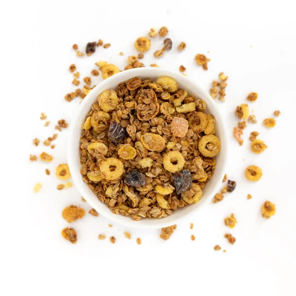 Tazón Cerámica Con Cereales Granola Orgánica Muesli Grano Entero Aislado — Foto de Stock