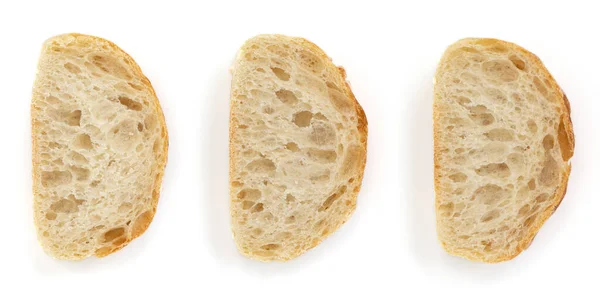Crusty Μπαγκέτα Απομονώνονται Λευκό Φόντο Κομμένα Φρέσκα Καρβέλι Ψωμί Φέτα — Φωτογραφία Αρχείου