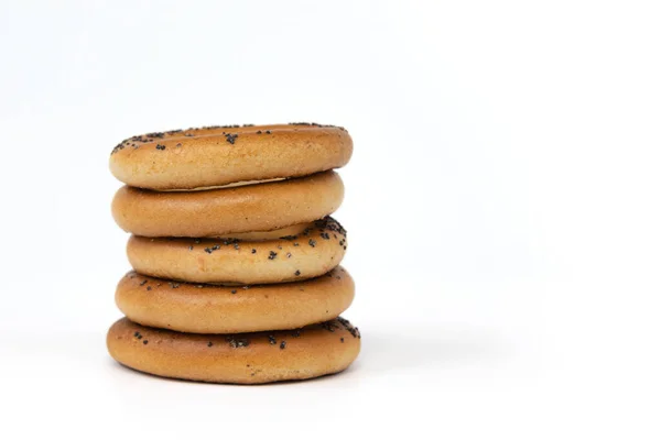 Grupo Rosquillas Con Semillas Amapola Aisladas Sobre Fondo Blanco Vista — Foto de Stock