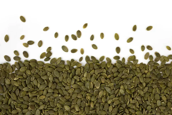 Cornice Semi Zucca Verde Con Spazio Copia Testo Isolato Sfondo — Foto Stock