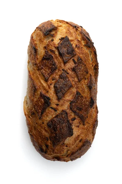 Домашний Свежеиспеченный Традиционный Хлеб Изолирован Белом Фоне Вид Сверху Целая — стоковое фото