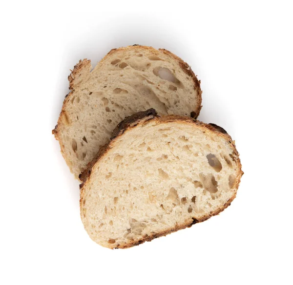 Δύο Φέτες Ψωμί Σιταριού Απομονωμένο Λευκό Φόντο Φρέσκο Ψωμί Κρεμμύδι — Φωτογραφία Αρχείου