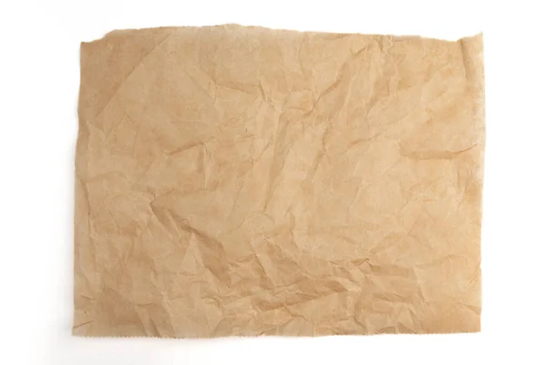 Folha Papel Manteiga Marrom Isolado Fundo Branco Vista Superior Pergaminho — Fotografia de Stock