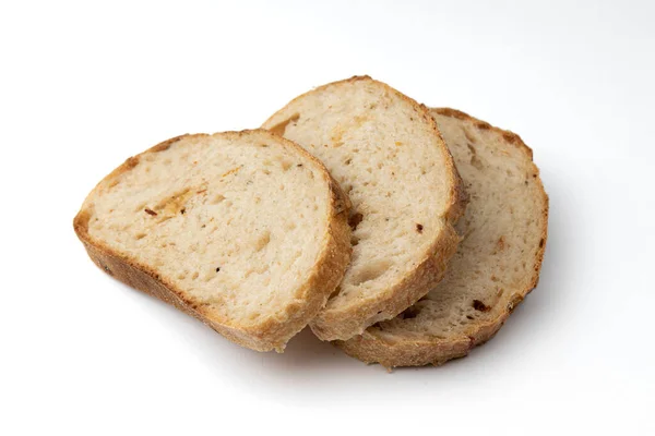 Three Slices Wheat Bread Isolated White Background Italian Fresh Bread — Stockfoto