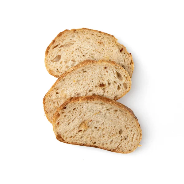 Три Скибочки Пшеничного Хліба Ізольовані Білому Тлі Італійський Свіжий Хліб — стокове фото