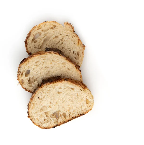 Три Скибочки Пшеничного Хліба Ізольовані Білому Тлі Свіжий Хліб Цибулею — стокове фото