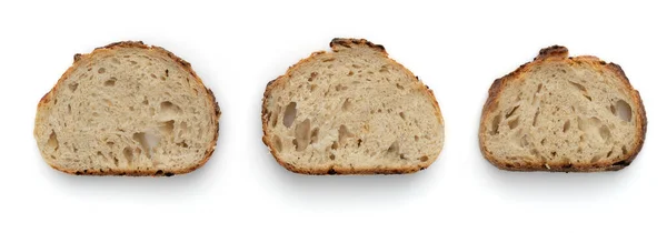 Τρεις Φέτες Ψωμί Σιταριού Απομονωμένο Λευκό Φόντο Φρέσκο Ψωμί Τραγανή — Φωτογραφία Αρχείου