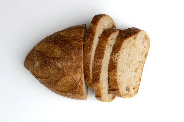 Top View Fresh Homemade Bread Golden Crispy Crust White Background — Stock Fotó