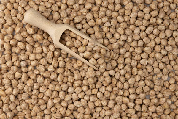 Chickpeas Spilled Out Wooden Scoop Bean Background Healthy Vegan Food — Foto Stock