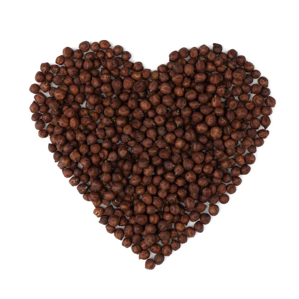 Brown Chickpeas Heart Shape White Isolated Background Top View Vegan — Foto de Stock