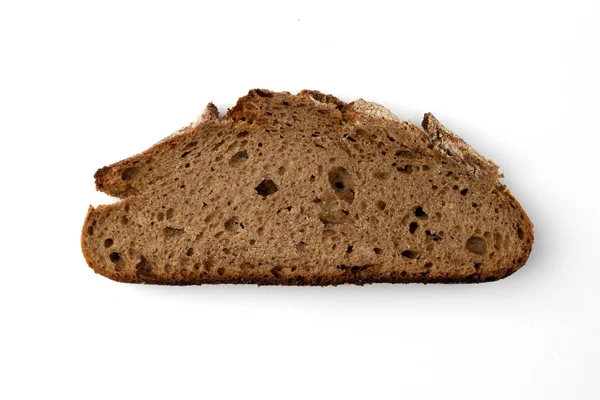 Шматочок Житнього Хліба Білому Тлі Вид Зверху Свіжа Смачна Домашня — стокове фото