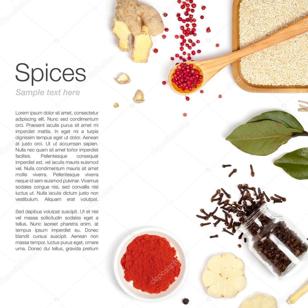 Spices on white background