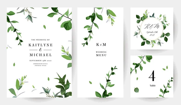 Marcos vectoriales herbales minimalistas. Ramas pintadas a mano, hojas sobre fondo blanco — Archivo Imágenes Vectoriales