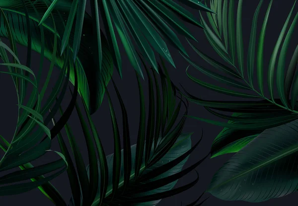 Fundo elegante tropical organizado a partir de folhas de esmeralda exóticas — Vetor de Stock