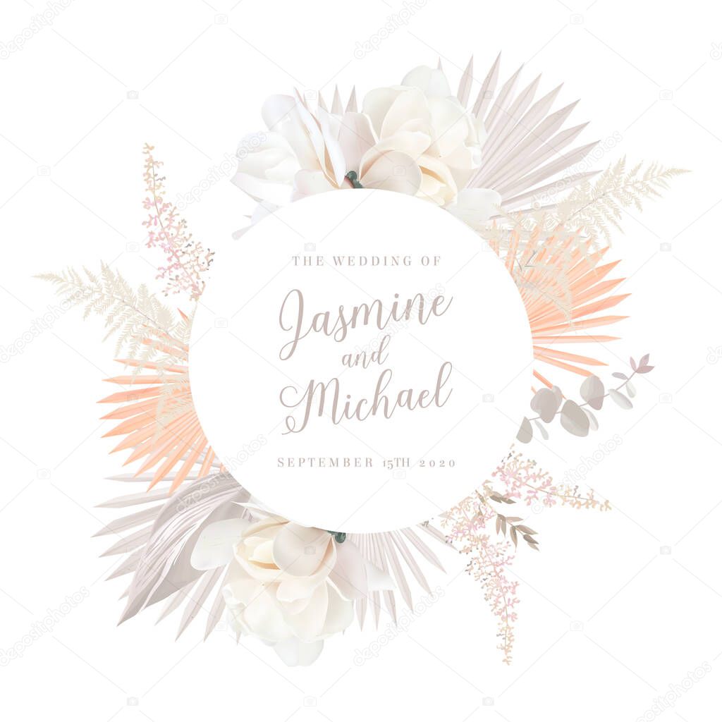 Flower and dried plants vector design round frame