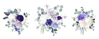 Pembe menekşe, mor anemon, tozlu leylak ve leylak rengi gül, beyaz ortanca, sümbül.