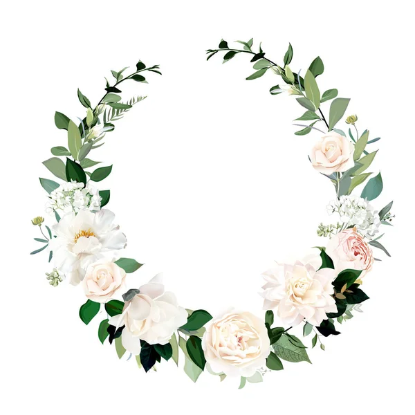 Blush Pink Roses Hydrangea Dahlia White Peony Vector Design Invitation — Stock Vector
