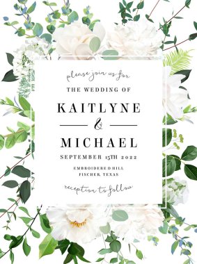 Çiçek vektör pankartı, beyaz gül ve manolyalı düşey davet çerçevesi