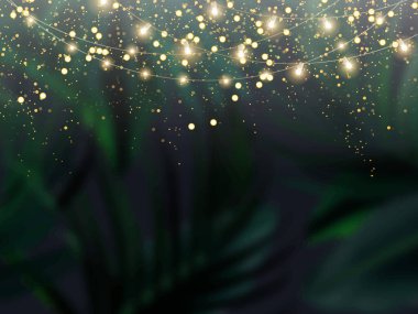 Zümrüt tropikal orman yeşillik arka planı. Green Palm düğün davetiyesini bıraktı