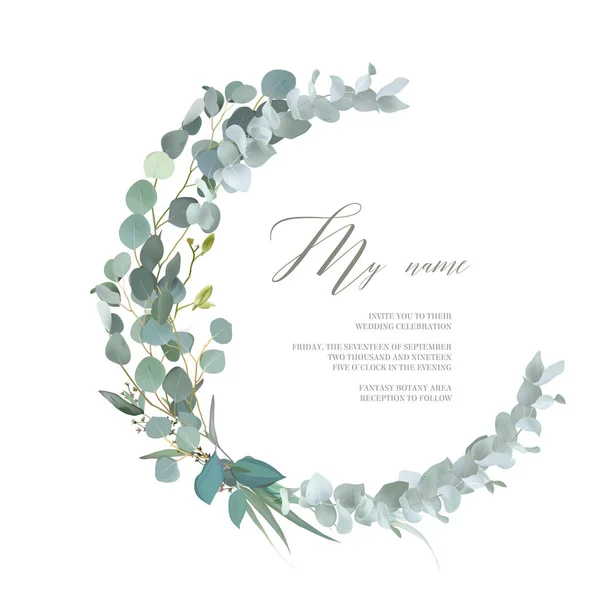 Sélection de verdure vectoriel design rond invitation cadre. Verdure de mariage rustique — Image vectorielle