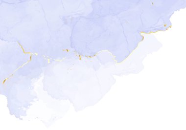 Mor leylak rengi, sulu boya, vektör boyama kartı. Tozlu menekşe ve altın mermer jeot çerçevesi. Kış düğün davetiyesi. Buz örtüsü dokusu. Boyama stili. Alkol mürekkebi. Tecrit edilmiş ve düzenlenebilir.