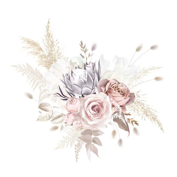 Boho Beige Blush Trendy Vector Design Bouquet Pastel Pampas Grass — Image vectorielle