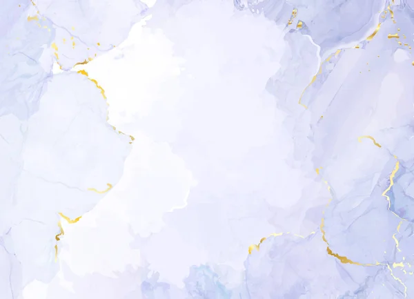 紫色のムーブ水彩流体塗装ベクトルデザインカード ほこりっぽい紫色と金色の大理石のジオードフレーム 冬の結婚式の招待状 氷のベールの質感 ダイスプラッシュスタイル アルコールインク 分離し — ストックベクタ
