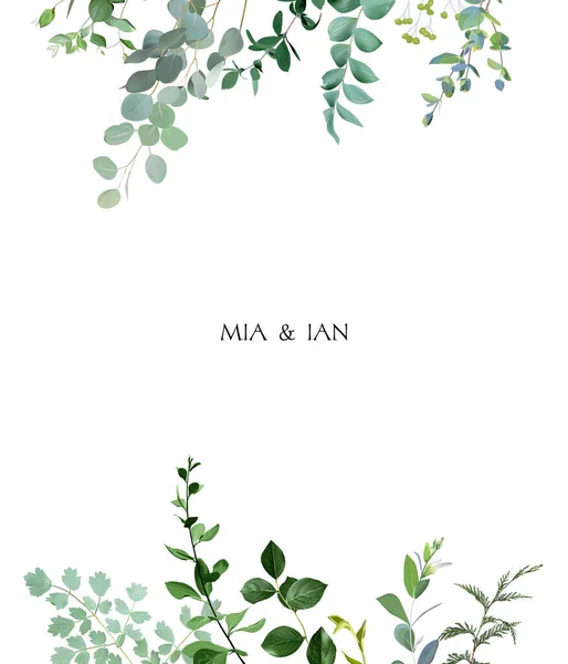 Herbal Vertical Vector Frame Hand Painted Plants Branches Leaves White — 스톡 벡터